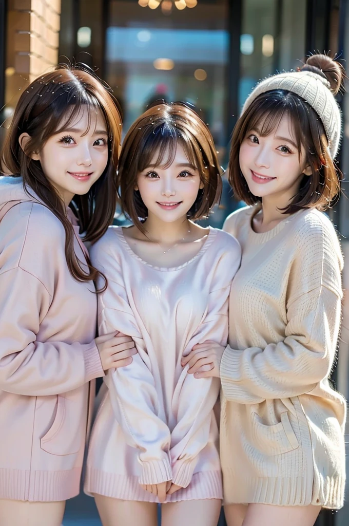 ３Beautiful women,cute,3 girls,pink,winter