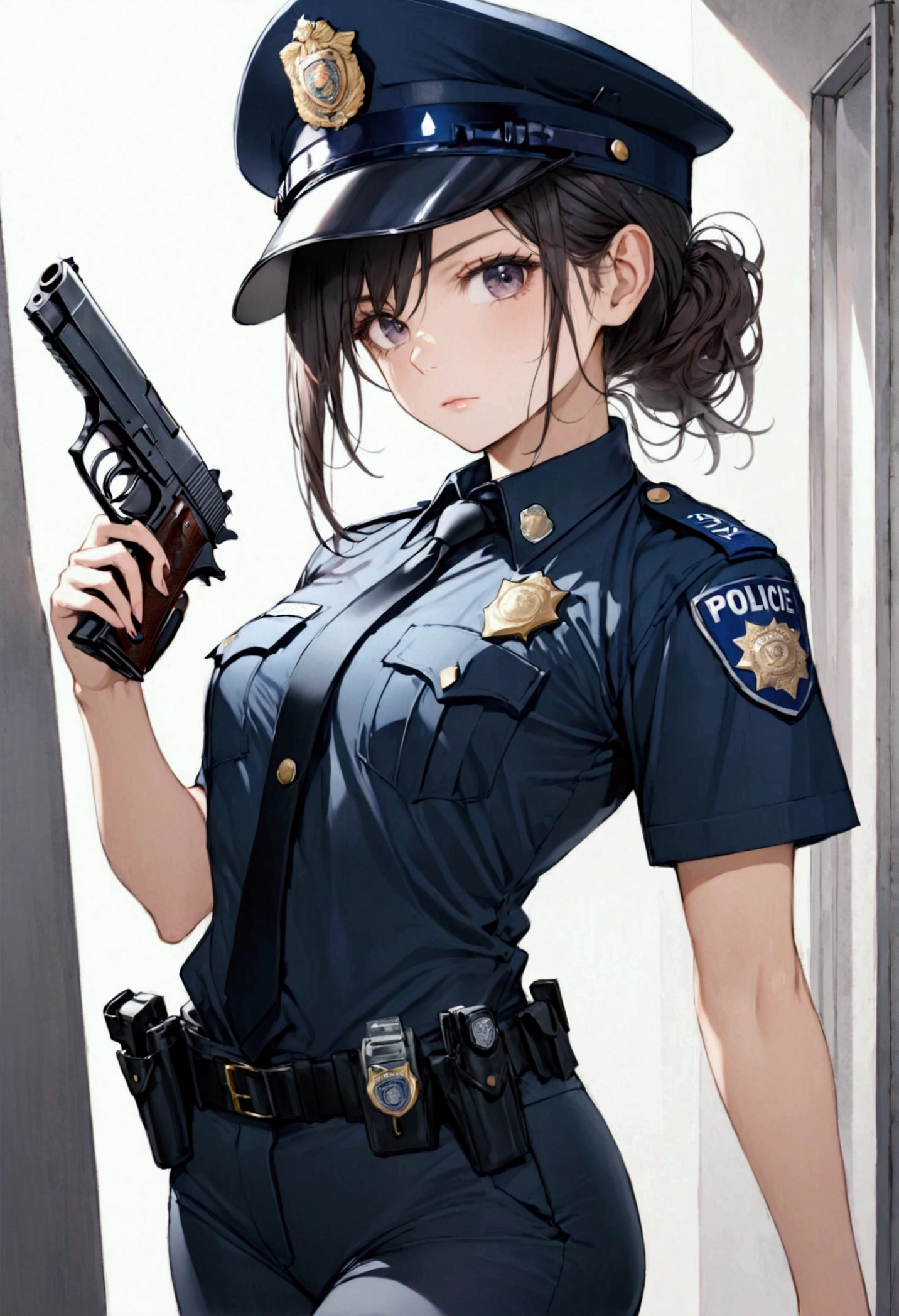 1 girl, police, cap, Policewoman, Sexy,Holding a pistol - SeaArt AI