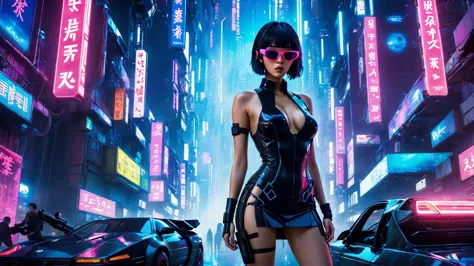 aerial view, dark night, A vast cyberpunk landscape set in Korea with ((flying cars)) and neon lights, in shades of pink, blue a...