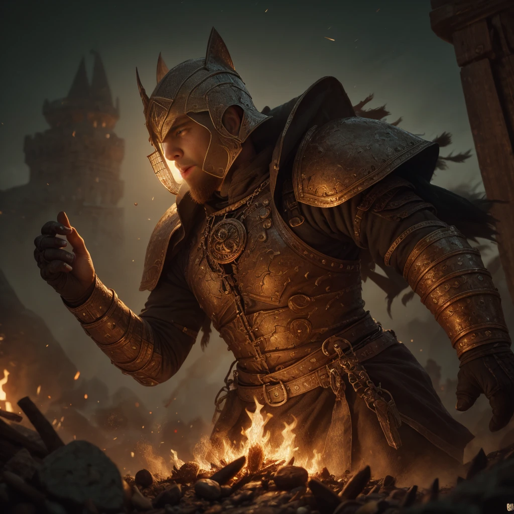 A medieval warrior fighting in the battlefield, dressed in black, work of malediction and death, The Great One of the Night of Time, stand up and shout. Realistic hands. [The character is surrounded by mist, evoking a mysterious and eerie atmosphere. The lighting is dark and atmospheric, with smoke adding a touch of sinister ambiance. Best quality image, HDR enhancement, showcasing the utmost level of detail and realism, full body shot:1.5]. [8K, Best Quality, Ultra High Resolution, (highly detailed CG unity 8k wallpaper), (best photo), cry, (best shadows), isometric 3D, octane rendering, ray tracing, highly detailed, (Best quality, 4K, 8k:1.2), absurdity, ultra detailed, (realistic, photorealistic, photorealistic:1.37), complex parts, HDR, (complex parts:1.12), (hyper detailed, hyper realistic, Soft lighting, spicy:1.2), (complex parts, Hyper detailed:1.15). Blurred foreground. (backlit), masterpiece, high quality, brightness, chromatic aberration, foggy smoke, shadows, ontrast, clear sky, (warm hue, warm tone), high details, natural reflections]. (YES SFW)