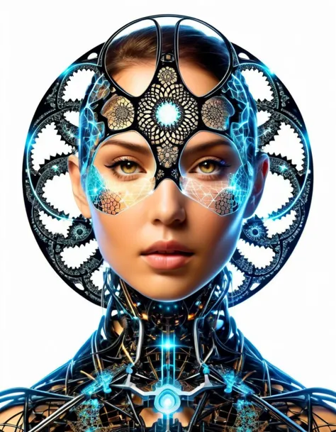 (masterpiece, fractal theme: 1.8). mockup, female cyborg, artistic stereoscopic measurement, math, artistic fantasy, art flower ...