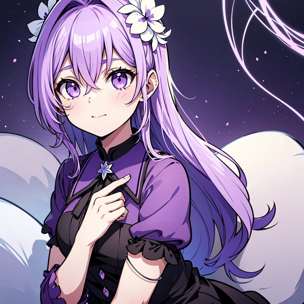 cheveux violets ciel est court, style à le personnage Crunchyroll, avec fond blanc 