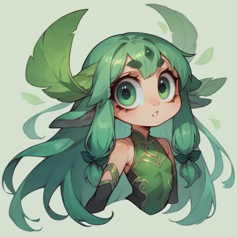 costume, long hair, girl, big eyes, green mountains and green water,