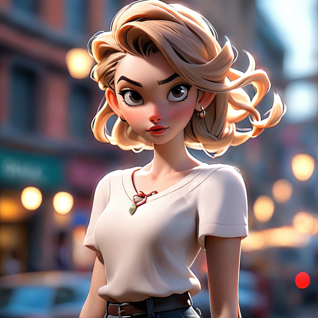 best quality, photorealistic, 1girl, woman,(skindentation), medium breast, (bright), (professional lighting, bokeh), (street), people, crowds, braided bangs, (blouse:1.5), (portait:0.8), gorgeous, bloom, floating hair, (dynamic pose:0.6) , soft lighting, 