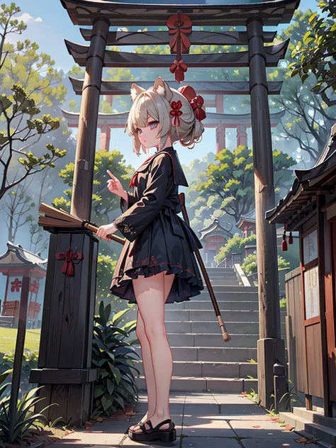 (detailed fingers,detailed hands,detailed eyes,detailed legs:1.5),(shoot from side:1.2),(1girl,独奏:1.5),(shrine,outdoors:1.5),(va...