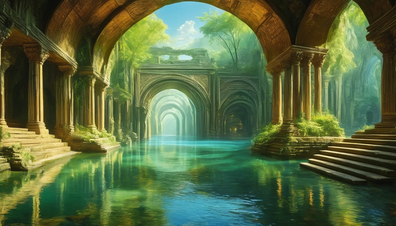 (Masterpiece, acrylic painting: 1.8). In the depths of an ancient underground river lies a gateway to a fabled treasure concealed within a Pandora's Box, The subterranean waters weave through the labyrinthine passages, shrouded in mystery and guarded by the whispers of forgotten civilizations., masterpiece, super detail, highres, 16k