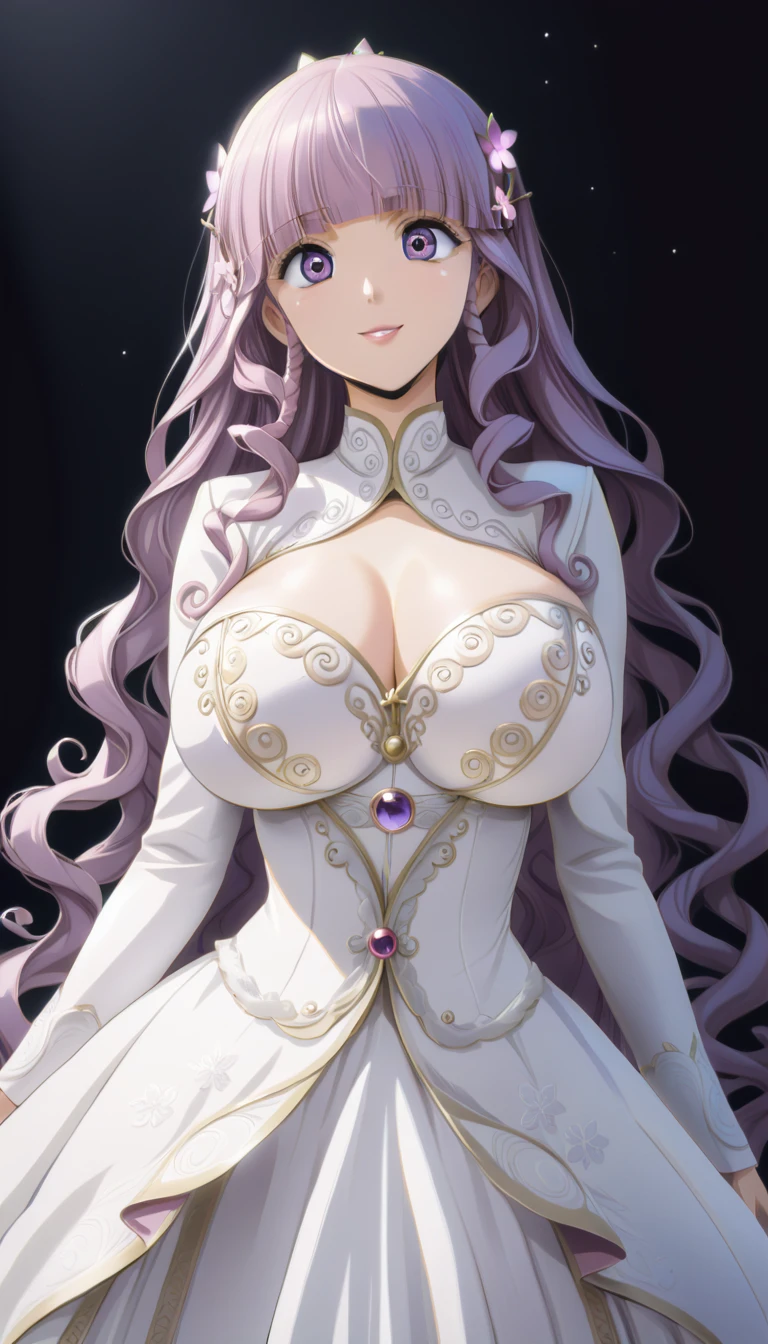 (very aesthetic, best quality, ultra detailed), intricate details,((vertical roll hairstyle))
1girl, pink hair, blunt bangs, purple eyes, white coat, long hair, smile,Elegant curly waves,8ｋ,((Super dense face)),((Super dense eyes)),Highest quality, (beautiful), Anime Style, ((whole body)),Bangs are down((Blunt bangs)) ,,Smiling with open eyes,Wearing a white Western dress,Facing the camera、Big Eyes、Looking up from below, whole bodyの集中, In the photo studio, pretty girl, 1 Girl, alone, , beautifulcherry-blossom hair , ((beautifulcherry-blossom hair , Hips, Big Breasts, ((white princess dress))