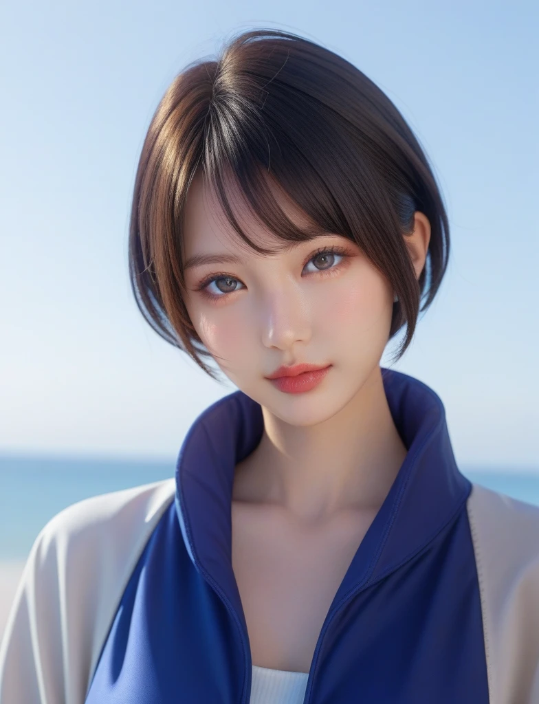 ,score_9,score_8_up,score_7_up, 20 years old, 8k, hd, beautiful girl, black hair, short hair,
1girl, detailed face, beautiful woman's face, jacket, white background, looking at viewer,