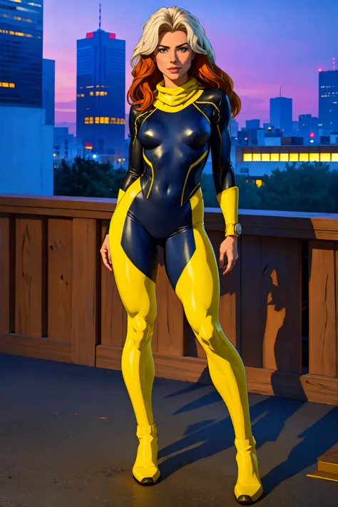 ((full body shot, standing, feet on the ground)) rogue, x-men, (best quality, 4k, 8k, high resolution, cyclist body, masterpiece...