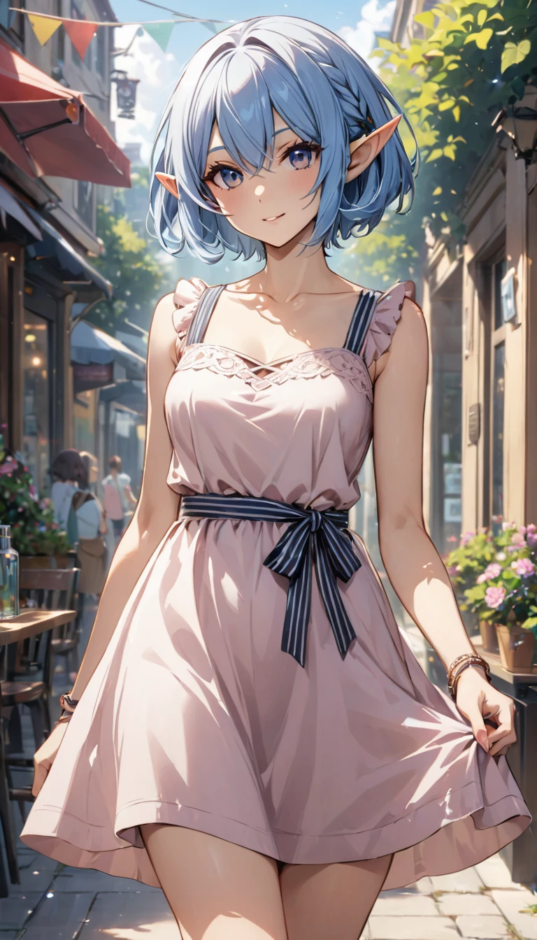 short hair, elf, casual dress