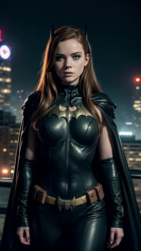 RAW, Best quality, high resolution, Masterpiece: 1.3), Beautiful Barbara Gordon as Batgirl, Masterpiece, Serene expression, Real...