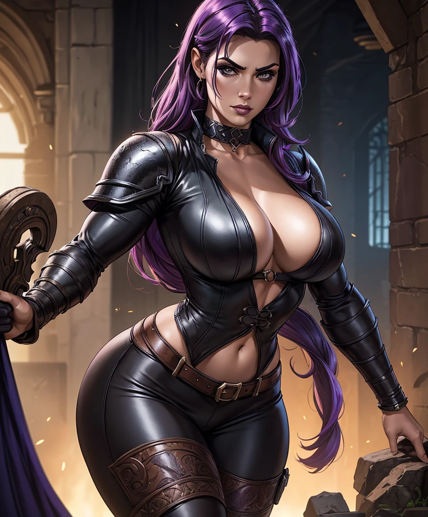 score_9, score_8_up, score_8,  (((Single character image.))) (((1girl))) (((Solo))) (((Dressed in medieval fantasy attire.)))   (((She wears medieval fantasy attire.))) 18 years old. 18yo. (((She looks like Jordan Carver is an epic fantasy character.))) This is a fantasy character portrait. Design a dangerous and sleek female mercenary for a fantasy setting. This is a ruthless mercenary who is dark and sneaky. She looks like a femme fatale in leather clothes. The clothes are black with purple trim and she has a darkly attractive appearance. (((The colors in the image are dark and muted.))) Her hair is long and white and in an exotic style. She is powerful, dangerous and a slender and sleek figure in a dark fantasy setting. Firm breasts. Alluring appearance. Seductive. Dangerously sexy. She wears form-fitting armor, gorgeous face, Dungeons & Dragons character portrait, intricate details, ultra detailed, very intense appearance, ultra detailed clothes, epic masterpiece, ultra detailed, intricate details, award winning, fantasy art concept masterpiece, trending on Artstation, digital art, unreal engine, 8k, ultra HD, centered image, best quality, official art, beautiful and aesthetic:1.2), extreme detailed, colorful, highest detailed, best quality:1.0,hyperealistic:1.0,photorealistic:1.0,madly detailed CG unity 8k wallpaper:1.0,masterpiece:1.3,madly detailed photo:1.2, hyper-realistic lifelike texture:1.4, picture-perfect:1.0,8k, HQ,best quality:1.0, .