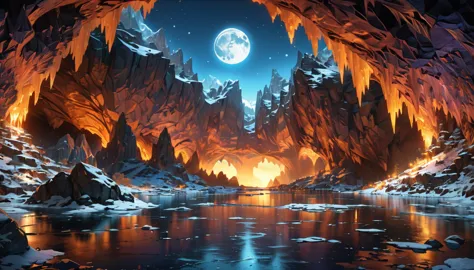 ice, cave, grotto, best quality, a little bit of sky from the cave, (masterpiece:1.2), hyper detailed, ultra high res, absolutel...