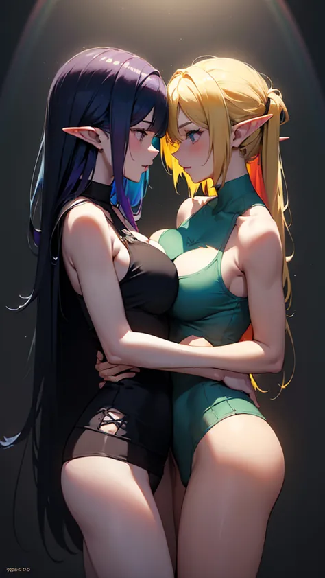 masterpiece, highest quality,two girls, gothgals embracing each other,tank top 8k,high resolution, (rainbow candy:1.2),(excellen...