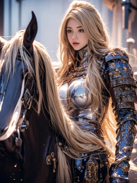 Elegant Armor,Princess, whole body, Wearing the hijab , Crown Luxury , blue eyes, Blonde, Around 19 years old, (Red and silver h...