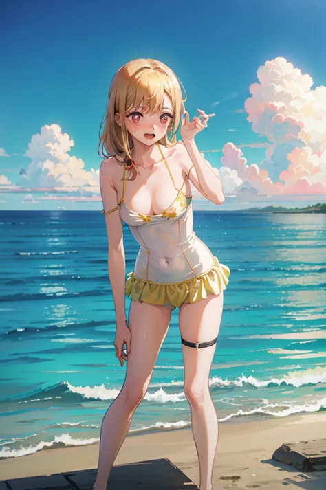 random patterned swimsuit、random swimsuit、swimsuits in random colors、random pose、、acme face、random pose、, pale red eyes、semi-lon...