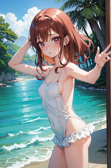 random patterned swimsuit、random swimsuit、swimsuits in random colors、random pose、、acme face、random pose、, pale red eyes、semi-lon...