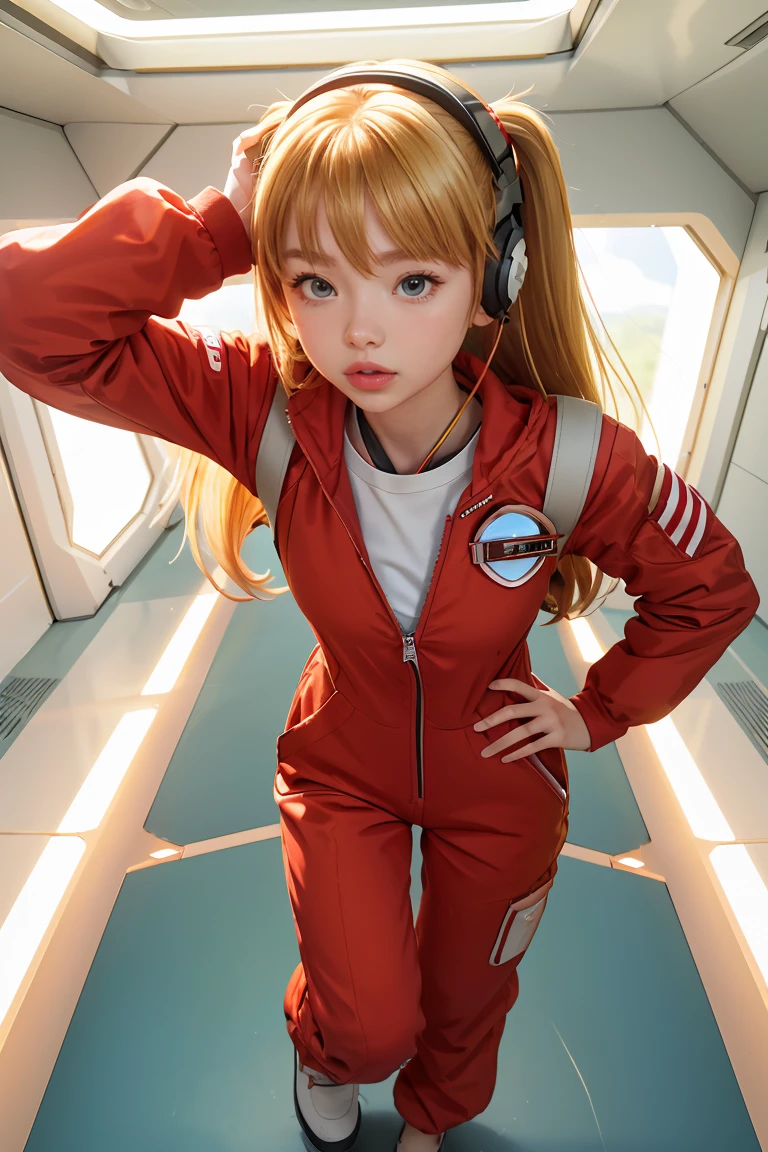 (aerial view),dynamic angle,ultra detali, illustration, close up, ever forward, 1 girl, 
 ((Souryu Asuka Langley, Interface Headset, Red Jumpsuit:1.4, blond)),Her eyes shone like dreamers stars,(glare eyes:1.233),(beautiful and detailed eyes:1.1),(unexpressive,cloused mouth),(standing), 
(mechanical room with tools and spaceship window on a white SPACESHIP),
(natta:1.2),dreamers, [[delicate fingers and hands:0.55]::0.85],(detail fingers),