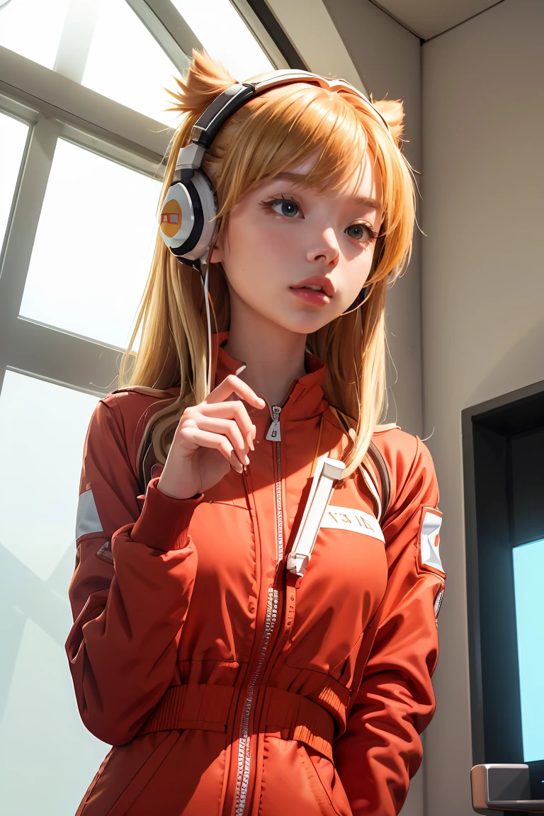 (aerial view),dynamic angle,ultra detali, illustration, close up, ever forward, 1 girl, 
 ((Souryu Asuka Langley, Interface Headset, Red Jumpsuit:1.4, blond)),Her eyes shone like dreamers stars,(glare eyes:1.233),(beautiful and detailed eyes:1.1),(unexpressive,cloused mouth),(standing), 
(mechanical room with tools and spaceship window on a white SPACESHIP),
(natta:1.2),dreamers, [[delicate fingers and hands:0.55]::0.85],(detail fingers),