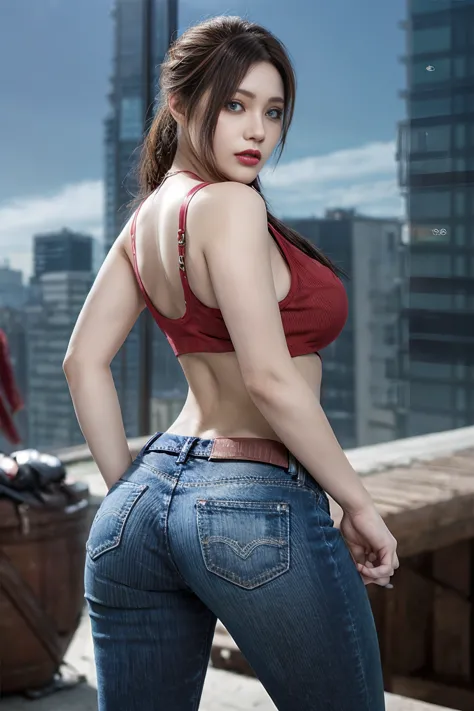 claire redfield from resident evil, posing seductively to viewer, solo:1, pov, beautiful thighs, front view
sunny city backgroun...