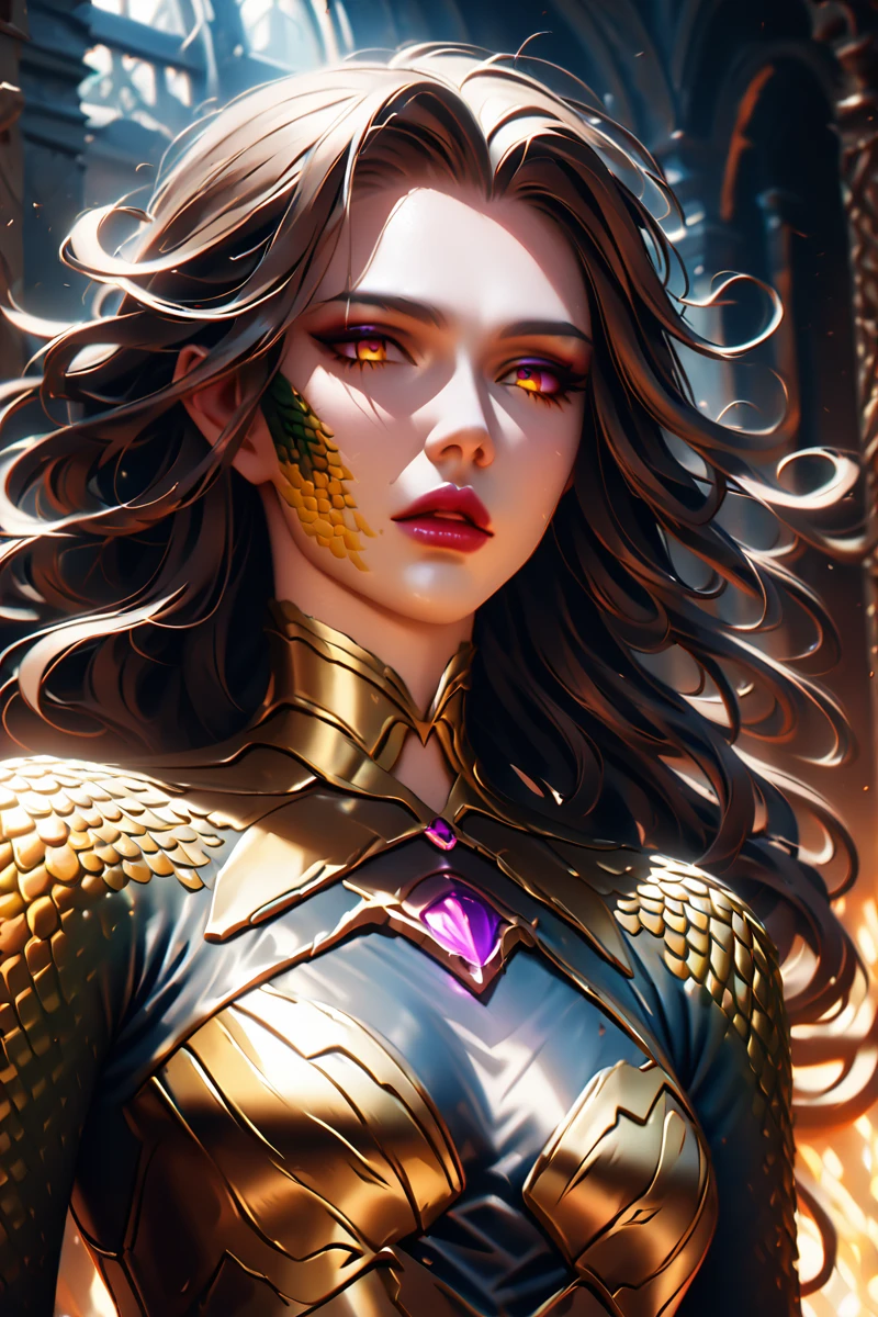 (gorgon:1.5), beautiful detailed eyes, beautiful detailed lips, extremely detailed face and skin, small skin imperfections, intricate armored dress, cinematic lighting, dark moody colors, dramatic shadows, chiaroscuro, photorealistic, 8k, high resolution, ultra-detailed, masterpiece