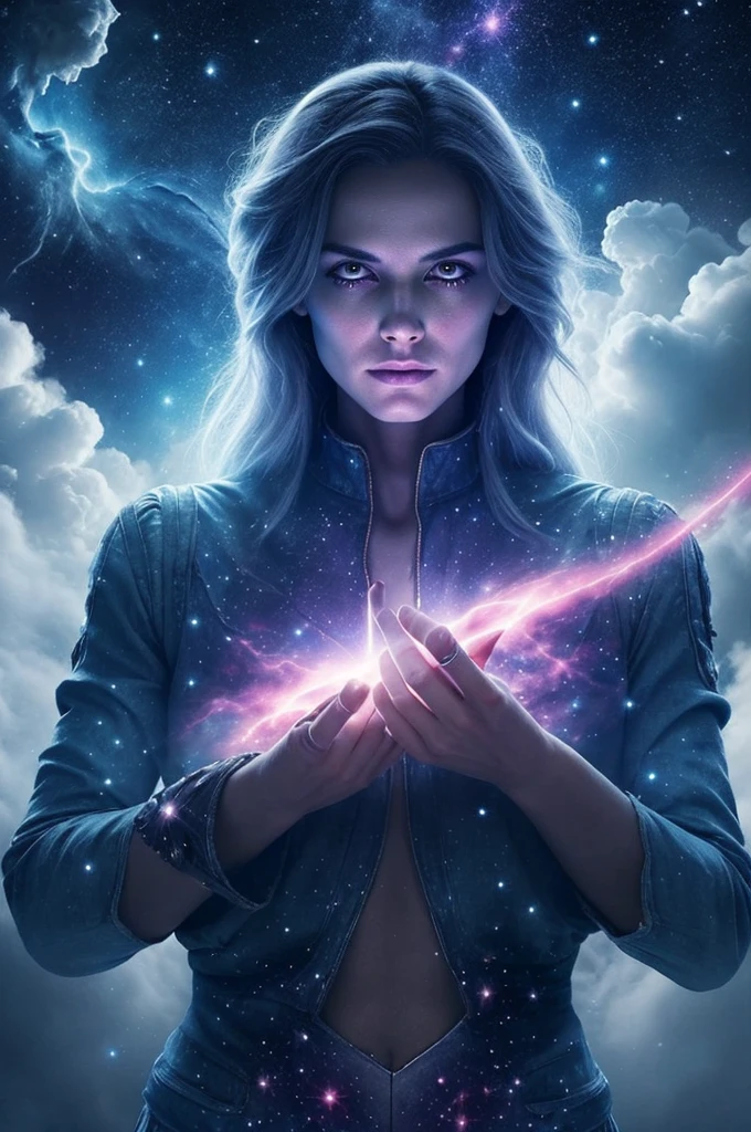 Nebula sorceress A woman with eyes that glow like dying stars, her hands wreathed in nebulous clouds, casting spells that shape the very fabric of space and time.