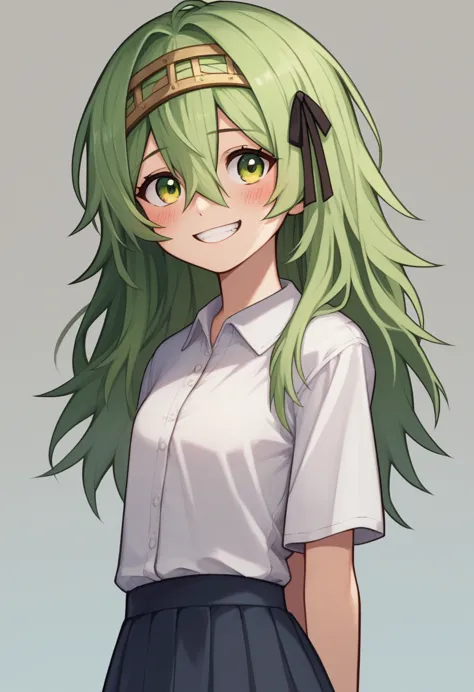 score_9, score_8_superior, score_7_superior, sauce_anime break 1 girl, alone, kilo, green eyes, green hair, long hair, hair band...