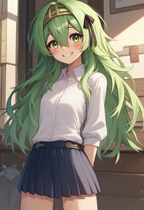 score_9, score_8_superior, score_7_superior, sauce_anime break 1 girl, alone, kilo, green eyes, green hair, long hair, hair band...