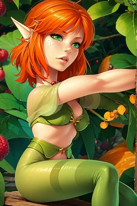 Princess Selenia - Arthur and the Invisibles, cute sexy elf girl with short orange hair, freckles, slender body, green eyes, por...