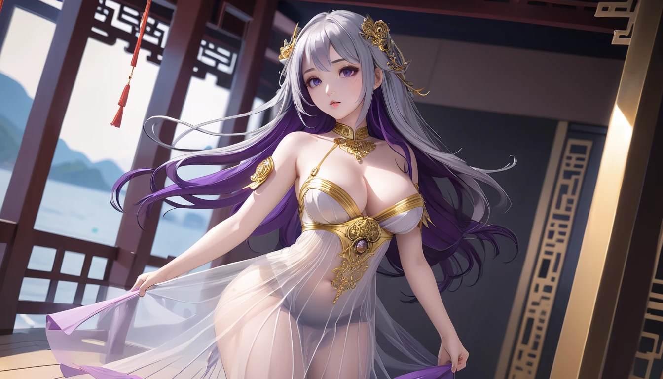 穿着纱丽的女人Strike a pose拍照, Ancient Goddess, Traditional Beauty, if, Beautiful goddess, Gorgeous role-playing, high, Beautiful young girl, Beautiful woman, 华丽Beautiful woman, Complex clothing,Chinese aesthetics, Beautiful Asian girl, Extremely detailed shot of the goddess, Jaw-dropping beauty, Big breasts deep neckline sexy belly button（butt), (bedroom), (Sexy Girls), masterpiece, best quality, 1 girl, Bangs, blush, Chest, clavicle, Eyebrows visible through hair, (Gradient purple gold hair), Jewelry, Long hair, Looking at the audience, Bright Eyes, ring, (solitary), illustration, fashionable, miss, Strike a pose, background, element, confident, Express, Accessories, majestic, striking, key point, Dynamic poses, ((plump)), (black))Woman in transparent dress,Viewer,(((Full breasts, Keeley University))),Slim waist,(Navel exposed,Bare waist), Long hair, extreme detailed details, Detailed fantasy art, Stunning character art, Beautiful and exquisite character art, Beautiful transparent dress, Very detailed, Large Breasts，饱满Chest，Golden ratio figure，Perfect body，Ultra wide-angle shooting，Full body shot，Body close-up，Full body shot，Wearing a pleated tulle skirt，柔和动漫illustration, 柔和的深色background，Fujifilm XT3 Clear focus, f 5.6, High Detail, Clear focus, Dramatic, (Wearing openwork clothing), (Looking at the audience:1.8), (Natural light), (Tempting)translucent, Good velvet quality, Compared, Divine Light,, Silver hair, 天空background, Absolute Strength,Female Shinmei，Girl in sexy silk,，Large Breasts，饱满Chest，Golden ratio figure，Perfect body，Ultra wide-angle shooting，Full body shot，Body close-up，Full body shot， Wearing a tulle dress, Model shooting style, Large Breasts，饱满Chest，Golden ratio figure，Perfect body，(Extremely detailed CG 8k wallpaper unit), The most beautiful artistic photos in the world, , 8K Ultra HD, ) on the beach，Lazy gesture，Charming and seductive expression，best quality,masterpiece,Ultra-high resolution,(Practical:1.4),original photo,Ultra-high resolution
