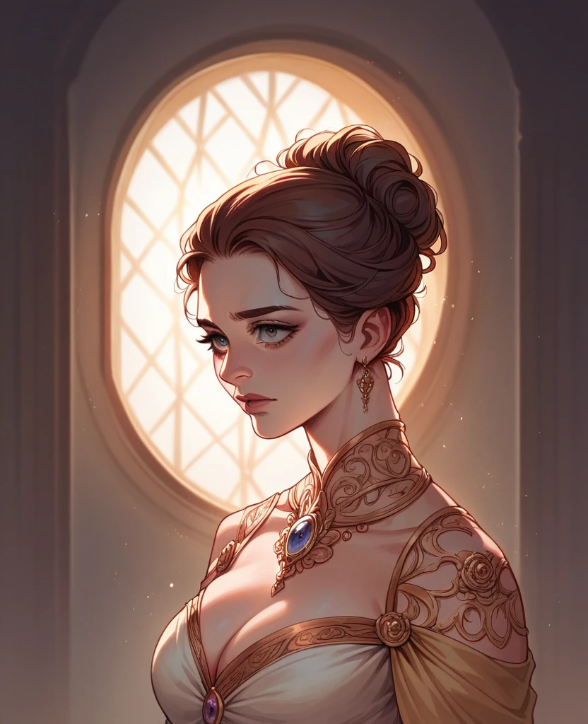 a girl wearing a beautiful ornate gown, trapped inside a highly detailed ornate gold birdcage, elegant detailed expression, dramatic lighting, cinematic, intricate details, baroque, dramatic colors, chiaroscuro
