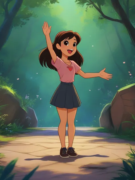 a cute girl, (t-pose) singing,cartoon,j_cartoon,