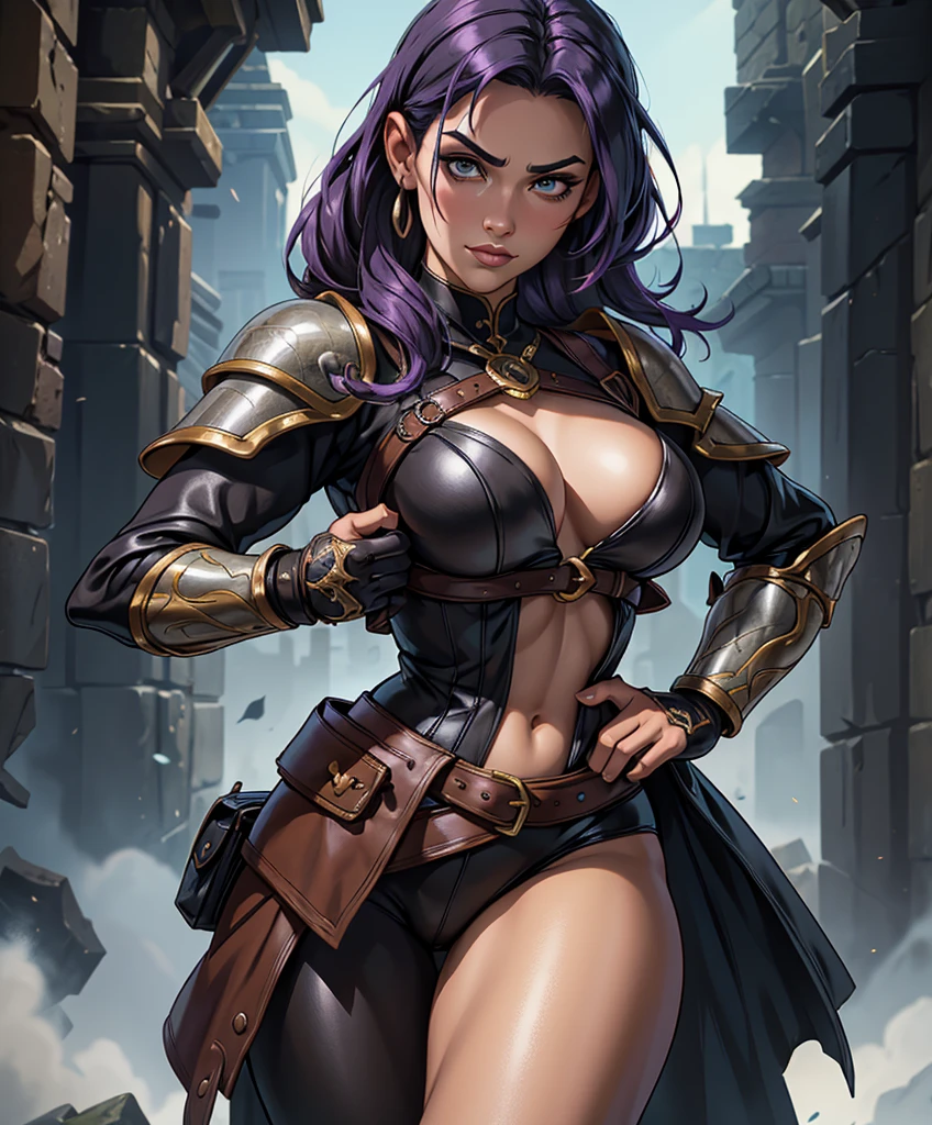 score_9, score_8_up, score_8,  (((Single character image.))) (((1girl))) (((Solo))) (((Dressed in medieval fantasy attire.)))   (((She wears medieval fantasy attire.))) 18 years old. 18yoThis is a fantasy character portrait. Design a dangerous and sleek female mercenary for a fantasy setting. This is a ruthless mercenary who is dark and sneaky. She looks like a femme fatale in leather clothes. The clothes are black with purple trim and she has a darkly attractive appearance. (((The colors in the image are dark and muted.))) Her hair is long and white and in an exotic style. She is powerful, dangerous and a slender and sleek figure in a dark fantasy setting. Firm breasts. Alluring appearance. Seductive. Dangerously sexy. She wears form-fitting armor, gorgeous face, Dungeons & Dragons character portrait, intricate details, ultra detailed, very intense appearance, ultra detailed clothes, epic masterpiece, ultra detailed, intricate details, award winning, fantasy art concept masterpiece, trending on Artstation, digital art, unreal engine, 8k, ultra HD, centered image, best quality, official art, beautiful and aesthetic:1.2), extreme detailed, colorful, highest detailed, best quality:1.0,hyperealistic:1.0,photorealistic:1.0,madly detailed CG unity 8k wallpaper:1.0,masterpiece:1.3,madly detailed photo:1.2, hyper-realistic lifelike texture:1.4, picture-perfect:1.0,8k, HQ,best quality:1.0, .