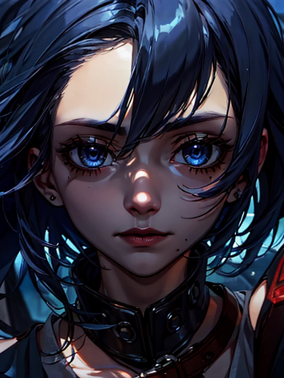 dark blue hair, mole under eye, dashed eyes, first-person view, high detail, anime