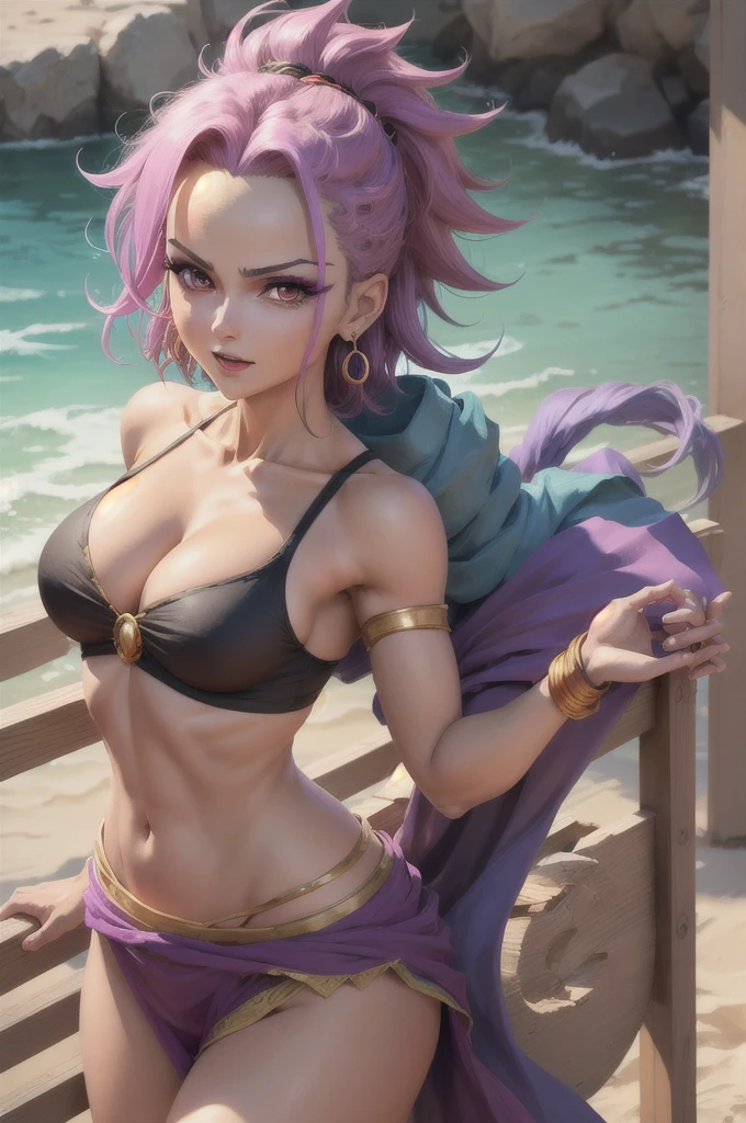 obra de arte, melhor qualidade, 1 garota, rosto bonito, barriga, Ombros nus, Caulifla_BD, 