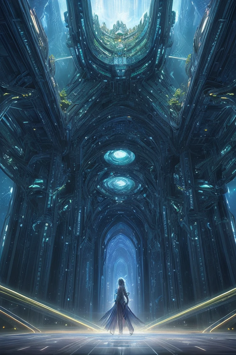 
In a futuristic digital anime, a luminous and eternal space habitat beckons with its pulsating hues of iridescent blues and greens, its structures bathed in a perpetual glow. This scene is lavishly depicted in a stunningly detailed digital painting, capturing every intricate facet of the habitat's design. The architecture is sleek and otherworldly, with shimmering surfaces that seem to dance with light as if alive. The overall atmosphere is one of tranquility and wonder, inviting viewers to marvel at the beauty of this cosmic sanctuary.