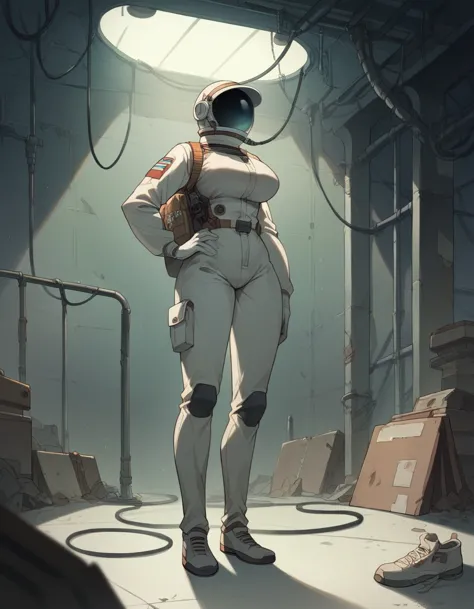 masterpiece, best quality, masterpiece, best quality, 1 woman, astronaut suit , wear a hat , big breasts , abdomen , long legs ,...