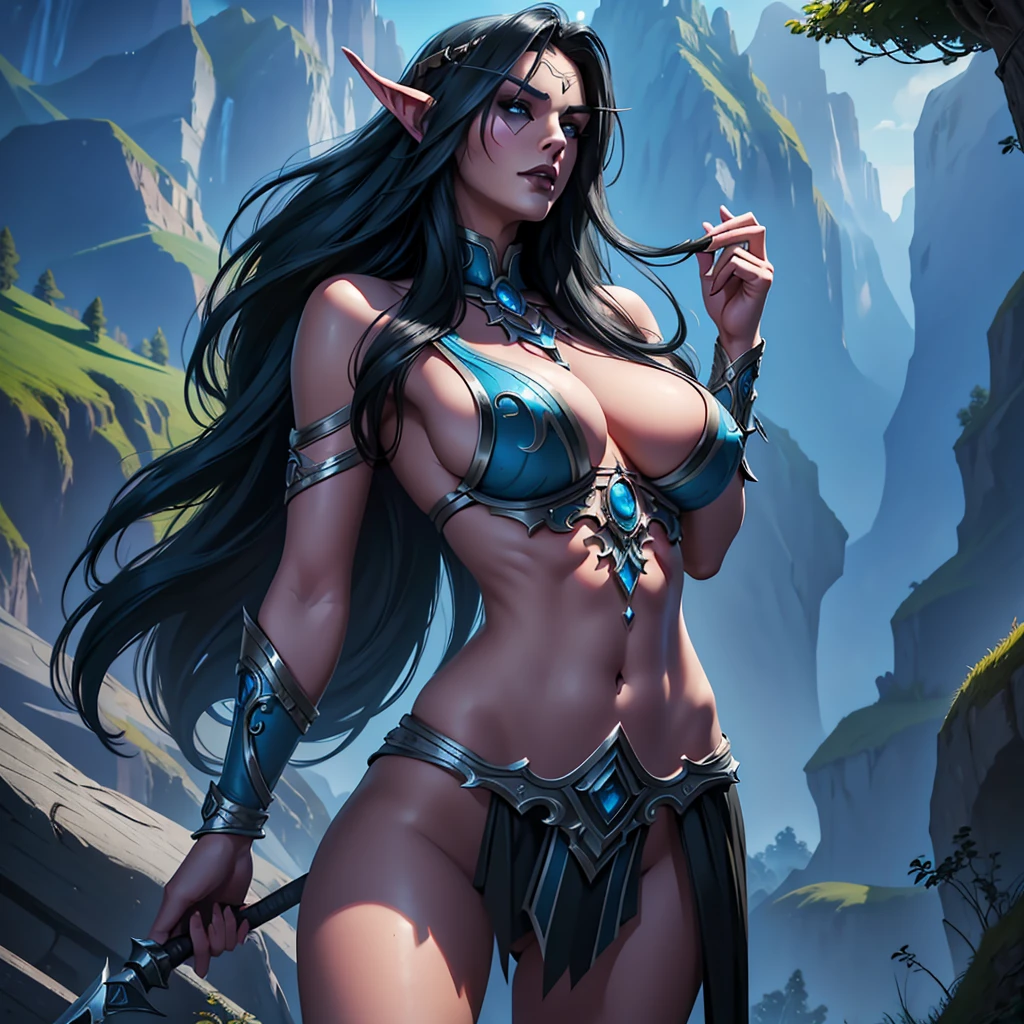 giant huge tits, beautiful eyes, black whip in her hand, ultra high quality, picture full body, totally black hair ultra high detailed illustration of being a domina in on in the mountains, slutty seduction, huge tits, high quality, super quality, sharp details, high details, octane render, unreal engine 5.0 graphics, cinematic look, realistic, hyper-realism, {{{Warcraft}}}, warcraft character, nice slim body, perfect body, beautiful body, beautiful face, very nice face, very nice facial features, very detailed face, very detailed facial features, high detailed body, high detailed face,