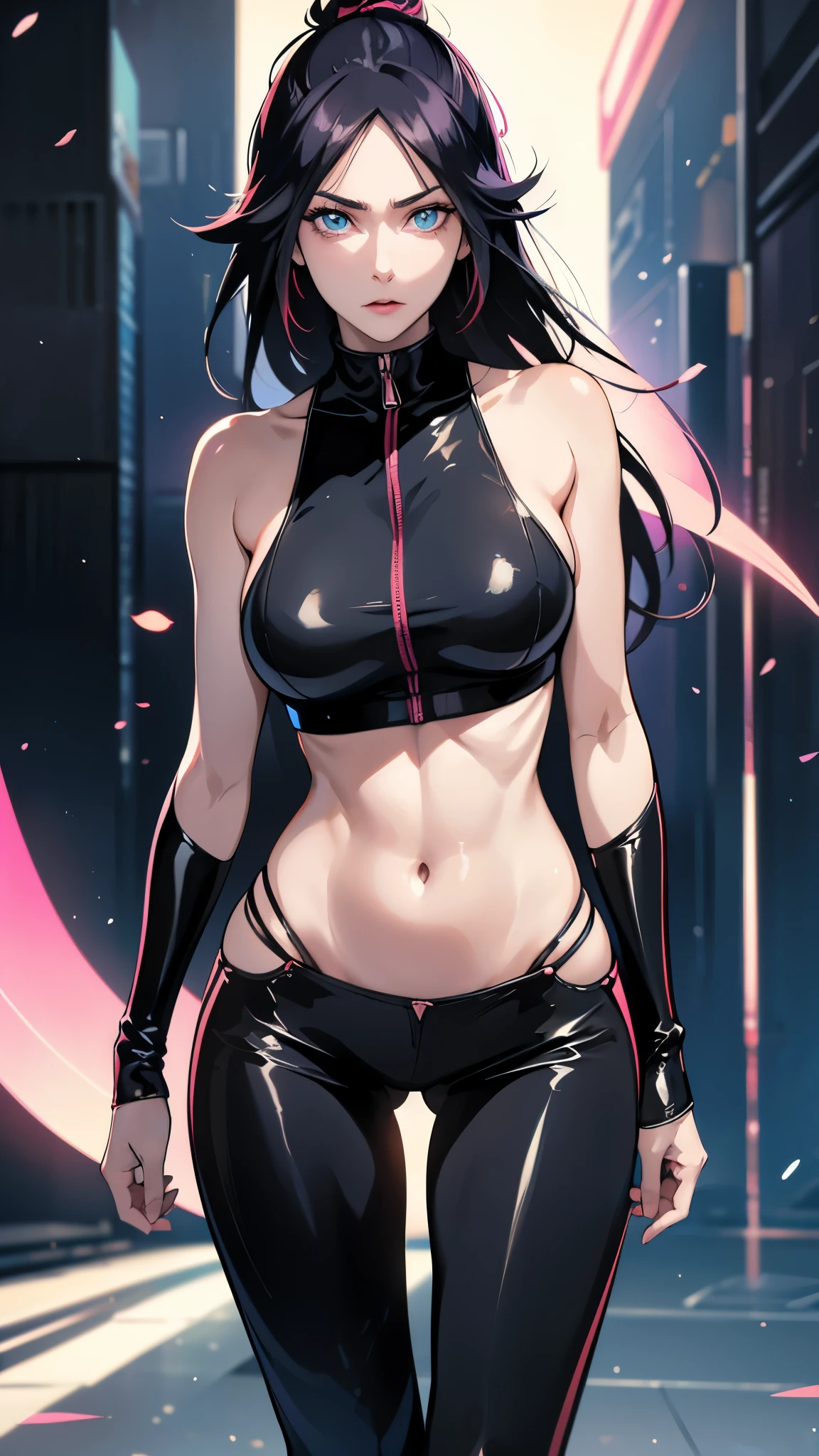 (best quality,highres:1.2),ultra-detailed,realistic,photorealistic:1.37,a beautiful girl (Yoruichi Shihouin - Bleach) model in a fantasy style,18 years old,long legs,medium breasts,extremely detailed face (with emphasis on azure eyes),Her black-colored hair falls to her shoulders,She is dressed in provocatively erotic outfits that emphasize her slender sexy body,bent down, lifting her ass to the top,more sexy pose,illustration,colorful pop art style,dynamic lighting,neon colors.Nsfw