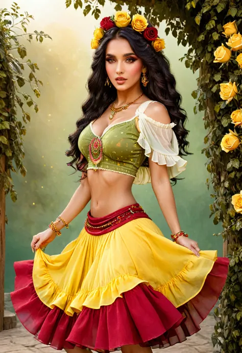 ((shulamite gypsy )) millions of yellow and red roses , stands tall and shows your perfect figure at all times, covers your enti...