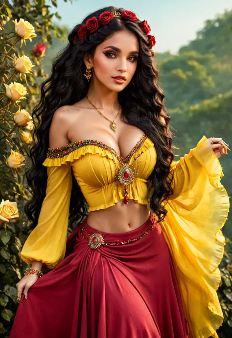 ((Shulamite gypsy )) millions of yellow and red roses , Stands tall and shows your perfect figure at all times, covers your enti...