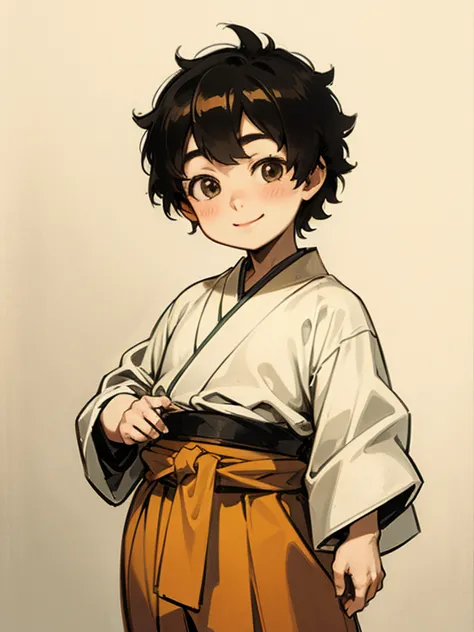 a 7 year old japanese boy, short hair, cute smiling face, traditional japanese outfit