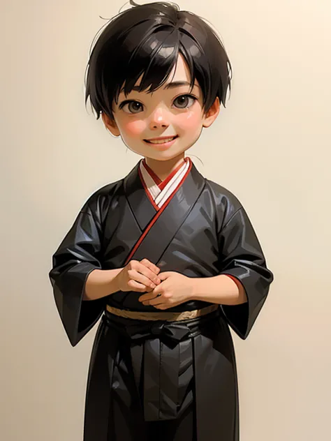 a 7 year old japanese boy, short hair, cute smiling face, traditional japanese outfit