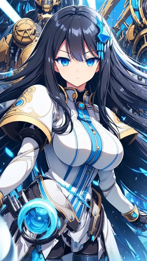 best quality, extremely detailed,anime style girl,long hair down to the waist, straight hair, ((dark black hair with bluish)),br...