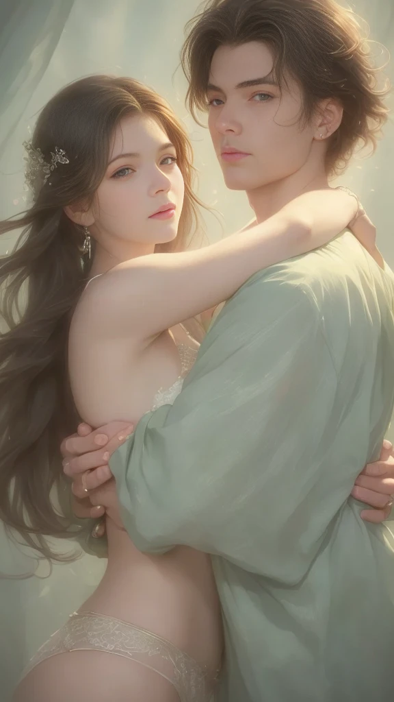 High-quality images of couples: Blond man (Tall、Statue-like、Handsome and、Brave young man、blue eyes、Curly golden hair、Wearing a grey antique military uniform) A woman with black hair (long straight black hair、Long Bangs、Blackberry eyes、A beautiful young femme fatale、naked、Princess、Hugging。They are in love with each other。Created by Boris Vallejo「Ideal Anatomy」The sketch of、It is characterized by being very detailed.。masterpiece、Detailed study of the face、Beautiful Face、Beautiful Faceの特徴、Perfect Image、Realistic shots、Detailed study of the face、Full body image、8k、Detailed Images、Highly detailed illustration、最高品質の真のmasterpiece、Careful drawing。Bare Skin、naked

水彩画、