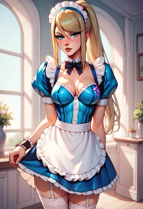 samus aran, sexy, maid costume