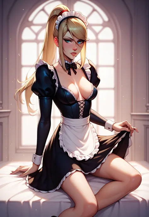 samus aran, sexy, black maid costume