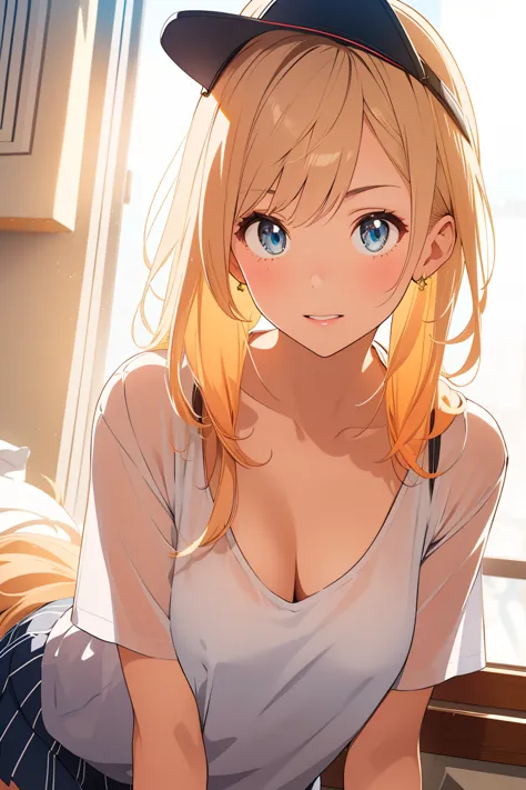 visual anime of a cute girl, best anime girl, ecchi anime style, seductive lady, big ,two blonde tails,detailed eyes and face,de...