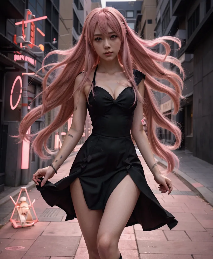 anime girl with pink hair walking in a city street, human anime girl, anime girl, anime styled digital art, stylized urban fanta...