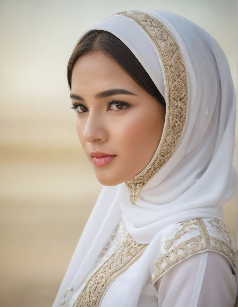 Indonesian woman wearing white Muslim clothes